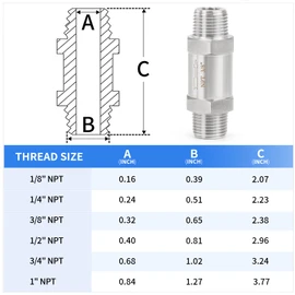 ChillWaves 304 Stainless Steel In-Line Split Check Valve 3/8" NPT Male Thread, One-Way Non-return Check Valve for Backflow Prevention(1-PACK)
