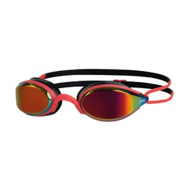 Zoggs Fusion Air Swimming Goggles Adult Men and Women - Comfort Air Seal, Anti-Fog, UV Protection, Wide Field of View, Nose Bridge Replaceable, Red Titanium Mirror Glass, Black/Red