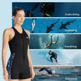 SOUUXIU Women's Wetsuit 2 mm Shorty One-Piece with Front Zip for Swimming Diving with Sun Protection Women's Wetsuit (S)