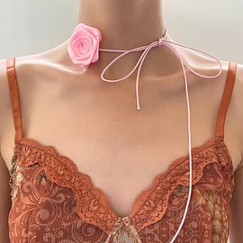 Rrdaily Vintage Rose Flower Choker Necklace for Women,Gothic Big Flower Collar Choker Necklace Bride Wedding Party Necklaces (Pink)