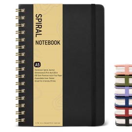 Lined Spiral Journal Notebook, A5 Hardcover Spiral Journals for Women Men, 150 Numbered Pages Spiral Bound Notebook, 100 GSM College Ruled Notebooks for Writing Note Taking Working 5.75" x 8.38" Black