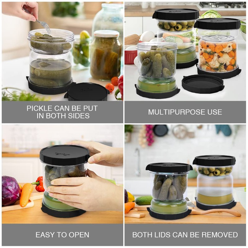 SOPHICO Pickle and Olives Jar Container with Strainer Flip, Leak-proof
