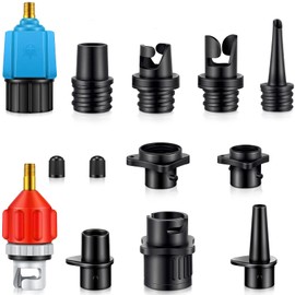 Inflatable Sup Pump Adaptor Air Pump Adapter for Inflatables Car Air Compressor Sup Valve Adapter with 9 Air Valve Nozzles for Paddle Board Inflatable Boat Air Dinghy Kayak(Orange, Blue)