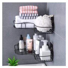 SLEEC 2 Pack Shower Organiser, Bathroom Shelves Wire Shower Corner Caddy Shower Shelf Bathroom Caddy Shelf No Drilling shower storage Corner Shelf Metal Shower Caddy Iron Shower Tidy ( Black )