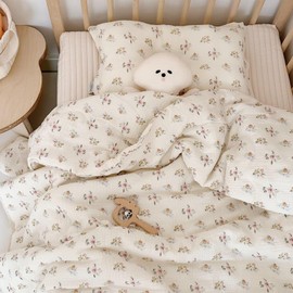 BuLuTu Kids Blanket Cotton Toddler Quilt Muslin Blankets, Reversible Floral Baby Blanket for Girls Boys Crib Comforter Baby Quilt for Toddler Bed, Azalea Pattern, 79x59 Inches