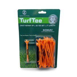 Zero Friction Power Turf Tee Divot Tool, 30 Tee Set, Orange