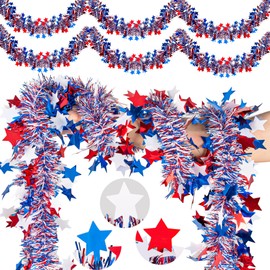 59.04FT 9PCS 4th/Fourth of July Tinsel Garland Decorations, Independence Patriotic Day Red White and Blue Hanging Parade Decor for Golf Cart Bike Door Tree Home Office Indoor Outdoor Party Supplies