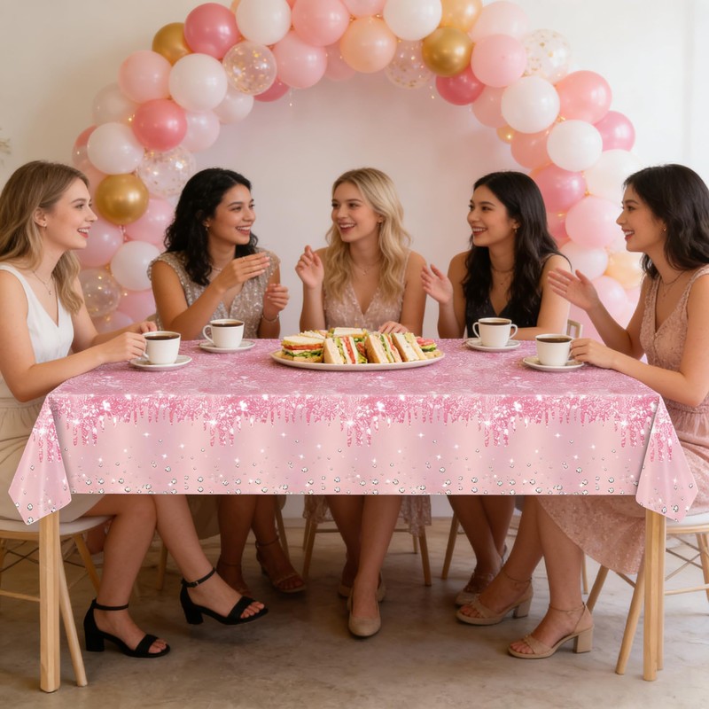 2Pcs Pink Party Plastic Table Cloth,137x274cm Shiny Glitter Pink Tablecloths