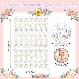 Anwyll Little Wildflower Baby Shower Kisses Candy Stickers,210Pcs 0.75Inch Baby Shower Party Favor Decor Sticker,Self-Adhesive Floral Baby In Bloom Sticker for Girl Boy Baby Shower Gender Reveal Party