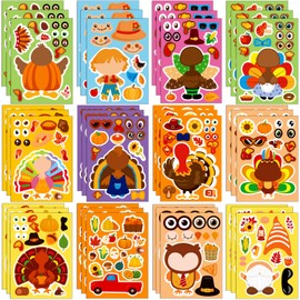 DECYOOL 36 Pack Thanksgiving Stickers, Turkey Make a Face Stickers Thanksgiving Crafts Make Your Own Turkey Stickers for Autumn Fall Thanksgiving Party Games Classroom Activities