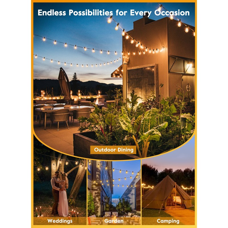 Brightown Solar String Lights Outdoor - 38FT Patio With Remote,