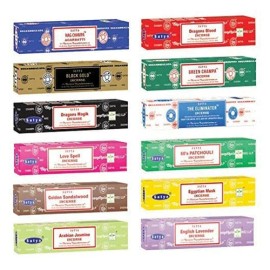Satya 12 Pack Assorted Satya Original Nag Champa Incense Sticks 180 Pack | 15g boxes - Assortment 1