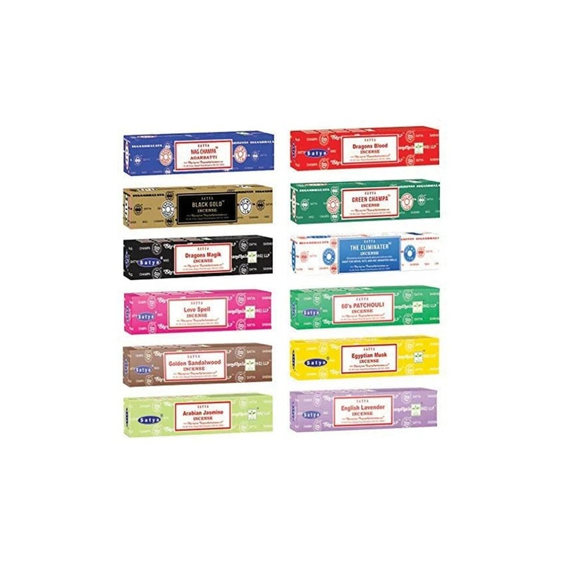 Satya 12 Pack Assorted Satya Original Nag Champa Incense Sticks