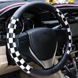 Mayco Bell Unisex's Grid Style Microfiber Leather Auto Car Steering Wheel Cover 15 inch White Black