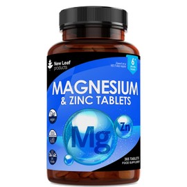 Magnesium Supplements with Zinc 365 Tablets – Bones, Muscle Immune Support Easy to Swallow Sleep Supplement Vegan, GMO-Free, Gluten-Free, UK Made by New Leaf