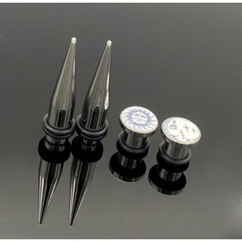 HEKEUOR 1G/7MM,9MM 316L Steel Tapers + Sun and Moon Tunnels Plugs Ear Gauges Piercing Single Flared Tunnels with O Rings, Stainless Steel, no gemstone