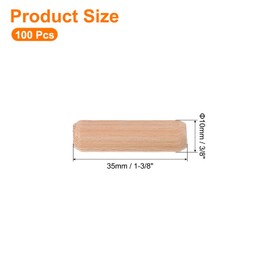 uxcell 100Pcs 2/5" x 1-3/8" Wooden Dowel Pins, Wood Dowels Rods, Furniture Woodworking Grooved Fluted Pin, Wooden Dowels Fluted for Craft, DIY Projects
