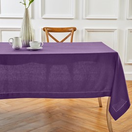 Solino Home Purple Linen Tablecloth 60 x 108 Inch - 100% Pure Linen Classic Hemstitch Table Cloth for Rectangle Tables - Machine Washable Tablecloth for Spring, Mothers Day, Easter Decorations