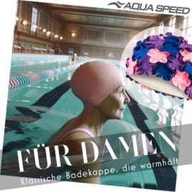 Aqua Speed Swimming Cap with Flowers Retro Women's Swimming Cap Colourful Swimming Cap Waterproof Women's Swimming Cap for Long Hair Swimming Cap Long Hair Latex Purple Pink Navy Bloom