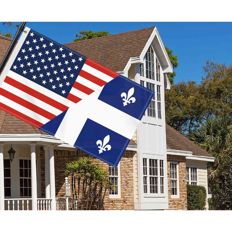 3×5 FT USA Quebec Flag, Large 150D America Québécois Outdoor