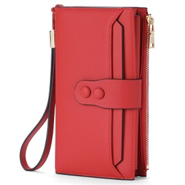 SENDFN Large Womens Wallet Genuine Leather RFID Blocking Multi Card Organizer Wristlet