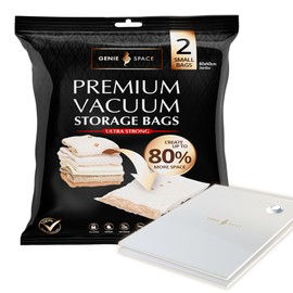 GENIE SPACE - Bolsas de Vacío Premium Increíblemente Fuertes Ahorro de Espacio | 2 x PEQUEÑA (60x40cm) | Herméticas y Reutilizables | 80% más espacio | Ropa, Toallas, Ropa de Cama, Edredones y más