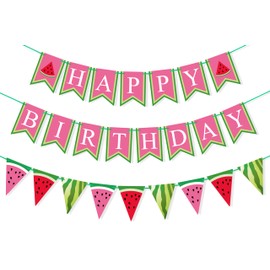 Uniwish Watermelon Happy Birthday Banner Summer Fruit Theme Birthday Party Decorations for Boys Girls One in A Melon 1st Birthday Party Supplies Photo Backdrop