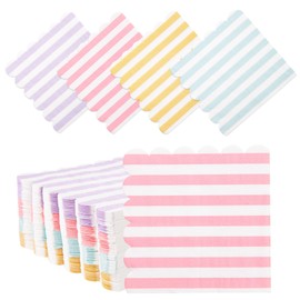 100 Pcs Striped Pastel Napkins, 5 x 5 Inches Scalloped Napkins, Disposable Cocktail Napkins for Pastel Summer Party Birthday Wedding Decor