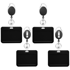 GmeDhc Pack of 4 Retractable ID Card Holders with Sliding Cover, ID Card Holder with Key Fob, Extendable Card Holder with Retractable Key Fob, for ID Card, Student ID Card