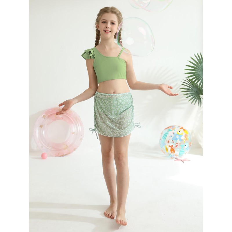 Naiyafly Girls 3 Piece Swimsuits Ruffle Sleeve Bikini Set with