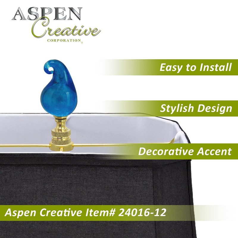 Aspen Creative 24016-12 Blue Glass Lamp Finial in Solid Brass