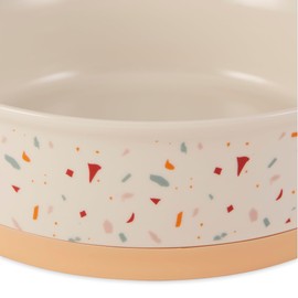Bone Dry Ceramic Food & Water Bowls for Pets Non-Slip for Secure Less Messy Feeding, Microwave & Dishwasher Safe, Large Set, 7.5x2.4 Terrazzo