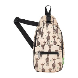 ECO CHIC Lightweight Foldable Crossbody Bag Recycled Plastic Shoulder Backpack Folds Into Pouch for Storage (Giraffes Beige)
