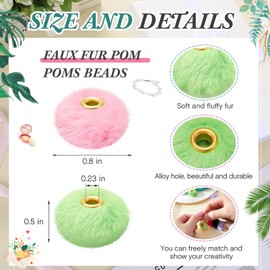 Ferreve 200 Pcs Fluffy Faux Fur Pom Poms Beads Mixed Color Soft Puff Beads for DIY Pens Jewelry Keychain Handicrafts Craft Accessories(Fuzzy)