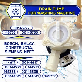 Drain Pump for Washing Machine with the Original Code 00145777 00144971 00145755 for Bosch for Balay for Constructa for Siemens for Neff - Warranty 10 Years - MONTERAL