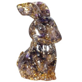 KYEYGWO Carved Resin Crystal Bunny Figure, Easter Bunny Statue Pocket Amulet Animal Ornament for Home Decor, Amethyst