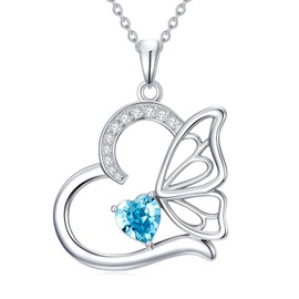 AOBOCO Butterfly Necklace for Women Sterling Silver Butterfly Heart Necklace with Crystal Heart Jewelry Gifts for Women