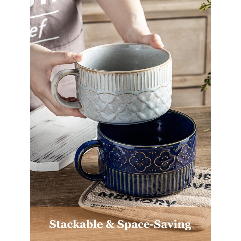 Gomakren Extra Large Soup Bowl with Handle, 39 Ounces Microwave