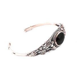 Windalf Elves Women's Bangle ISA Diameter 5.5 cm Medieval Bohemia Ethnic Design Leaves of the Tree of Life with Onyx Vintage High-Quality Bronze, Fabric, Onyx