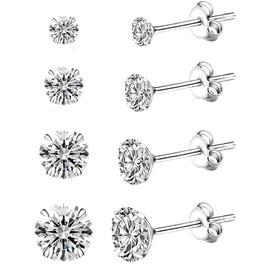 4 Pairs Sterling Silver Earrings for Women,Stud Earrings for Women,Earring Silver