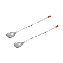 Soro Essentials- 11" Stainless Steel Bar Spoon with Red Knob Set of 2- Bar Mixing Spoon Shaker Spoon Cocktail Spoon Bar Long Spoon with Spiral Pattern Mixing Stirrers for Drink Cocktails Coffee