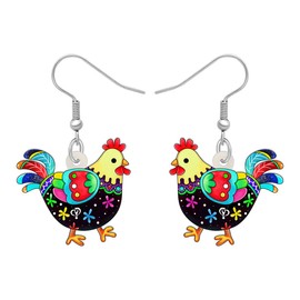 HUAGEO Acrylic Cute Colorful Hen Dangle Earrings Cartoon Chicken Farm Animals Novelty Jewelry For Women Charms Gifts Accessories (Colorful)