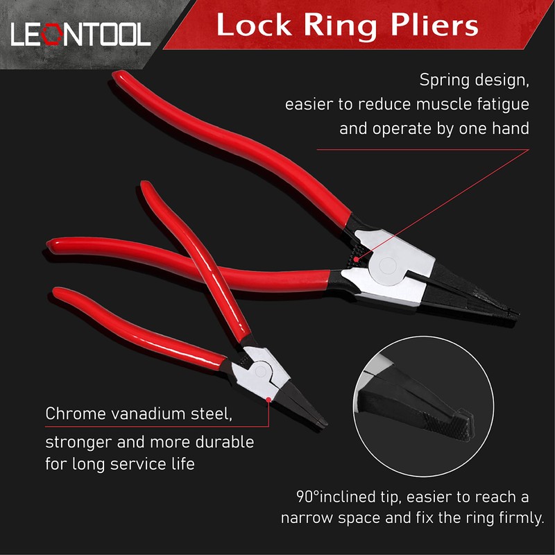 LEONTOOL C-Ring Pliers Set, No Hole, Precision Snap Ring Pliers,