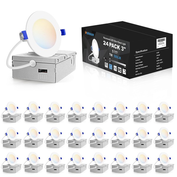 VOLISUN 24 Pack 3 inch Recessed Lighting, 5CCT LED Recessed