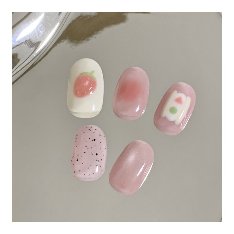 [Handmade Nail Tips] StrawberrySandwich Nail Tips - Almond / [수제네일팁]