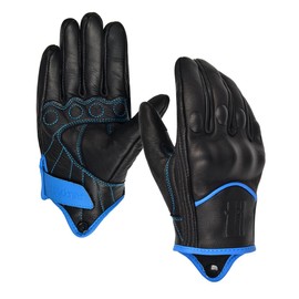 Harssidanzar Women's Full Finger Goatskin Leather Touchscreen Motorcycle Gloves GL016 EU, Blue, Size XL