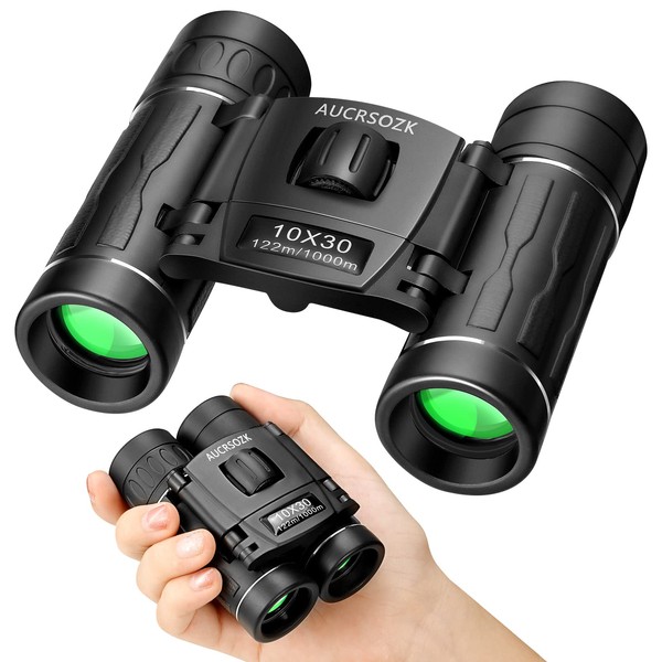AUCRSOZK 10 x 30 cm Children's Powerful Binoculars Waterproof Compact Small Telescopes and Optics for Bird Watching Hunting Hiking Travel Mountain Concert – Black