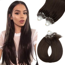 Micro Loop Hair Extensions Real Human Hair Remy 0.5g/S 100S Micro Ring Beads Straight (24inch, #02 Dark Brown)