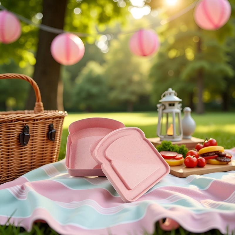WLngtv Pink Sandwich Containers, Toast Shape Sandwich Box Food Storage