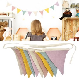 VLYX Fabric Bunting Banner, Baby Bunting for Nursery, Double Side Cloth Triangle Bunting for Garden Tea Wedding Shower Girls Boys Birthday Bedroom Decoration (Morandi Rainbow)